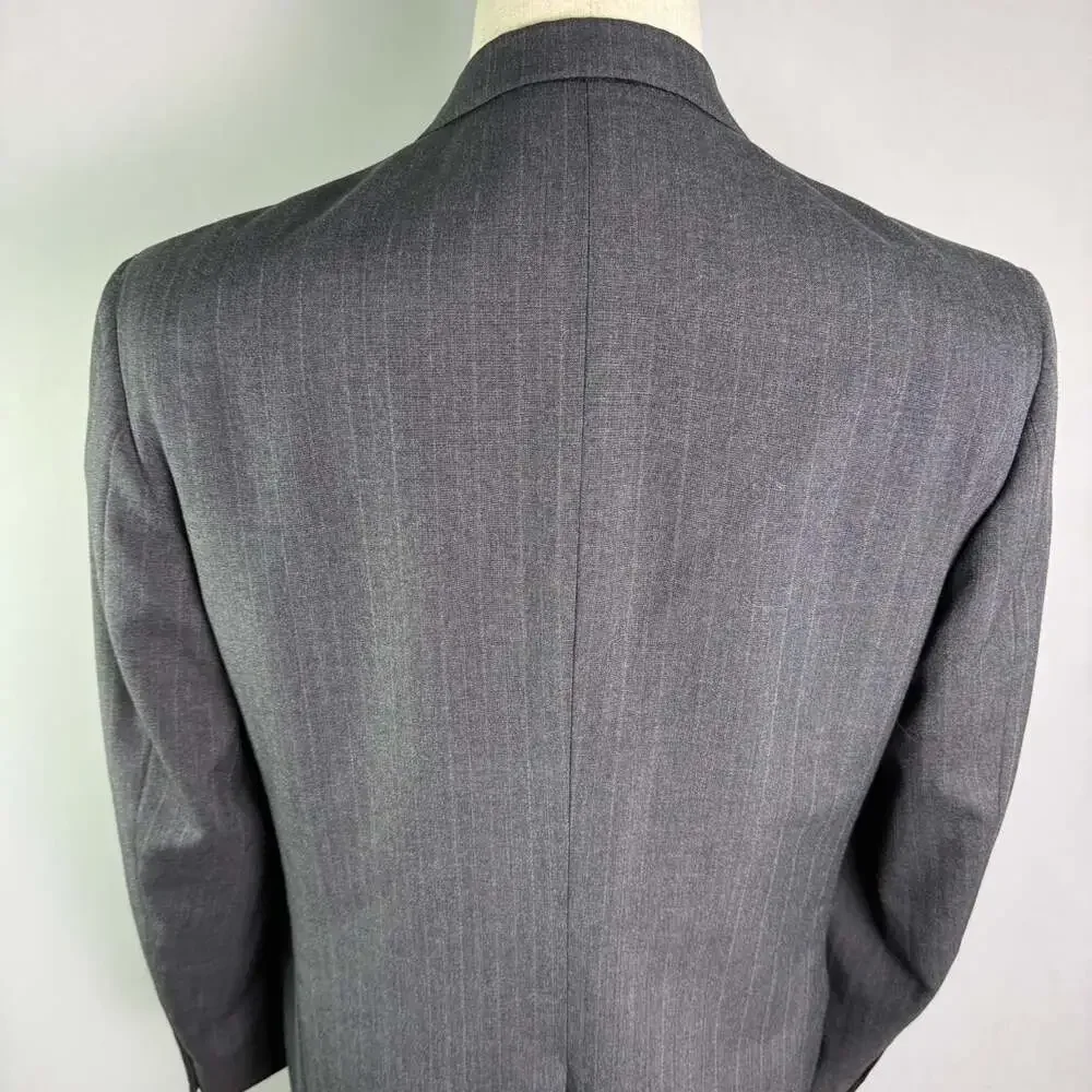 Johnny Carson Vintage 40R Charcoal Gray Pinstripe Suit Jacket Blazer Tailored